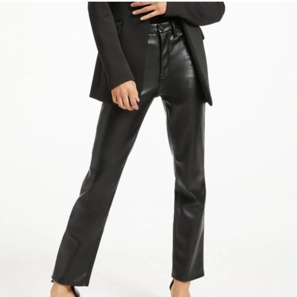 Good American Good Classic Faux Leather Straight Leg Ankle Black Pants 12 31